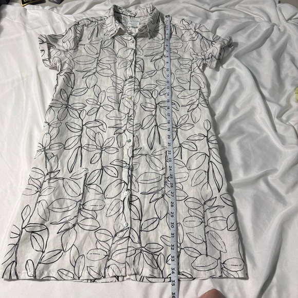 Cynthia Rowley 100% Linen Dress White with Black Floral Button Down Size Small - Picture 7 of 13